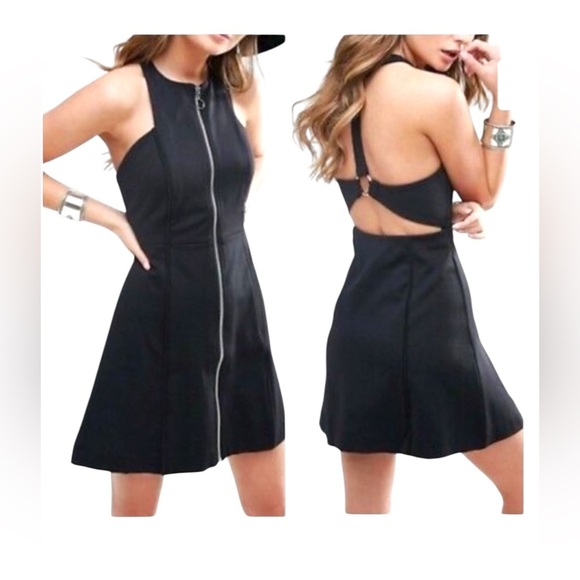 Free People Cocktail Black A Line Zip Up Mini Dress - Picture 2 of 10
